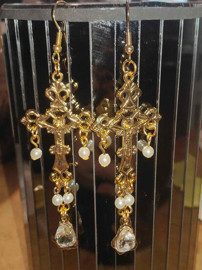 Beaded Crucifix Earrings